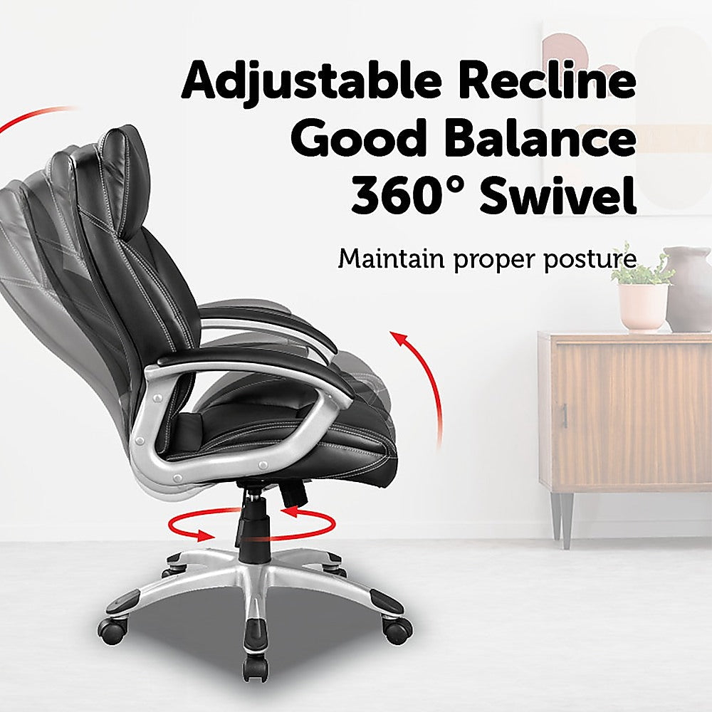 Office & Desk Chairs: PU Leather Executive Office Chair  Ergonomic Swivel Computer Desk Chair in Black