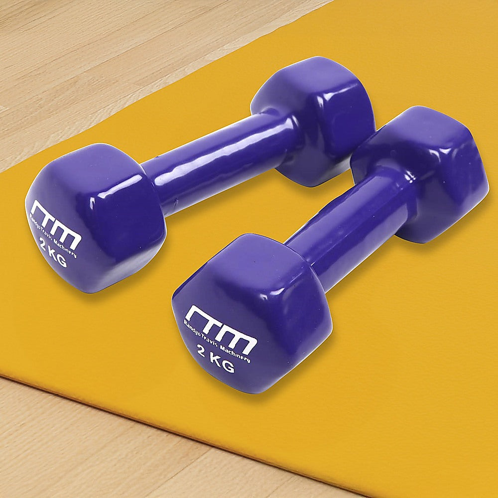Weightlifting Machines & Racks: 2kg Dumbbells Pair PVC Hand Weights Rubber Coated