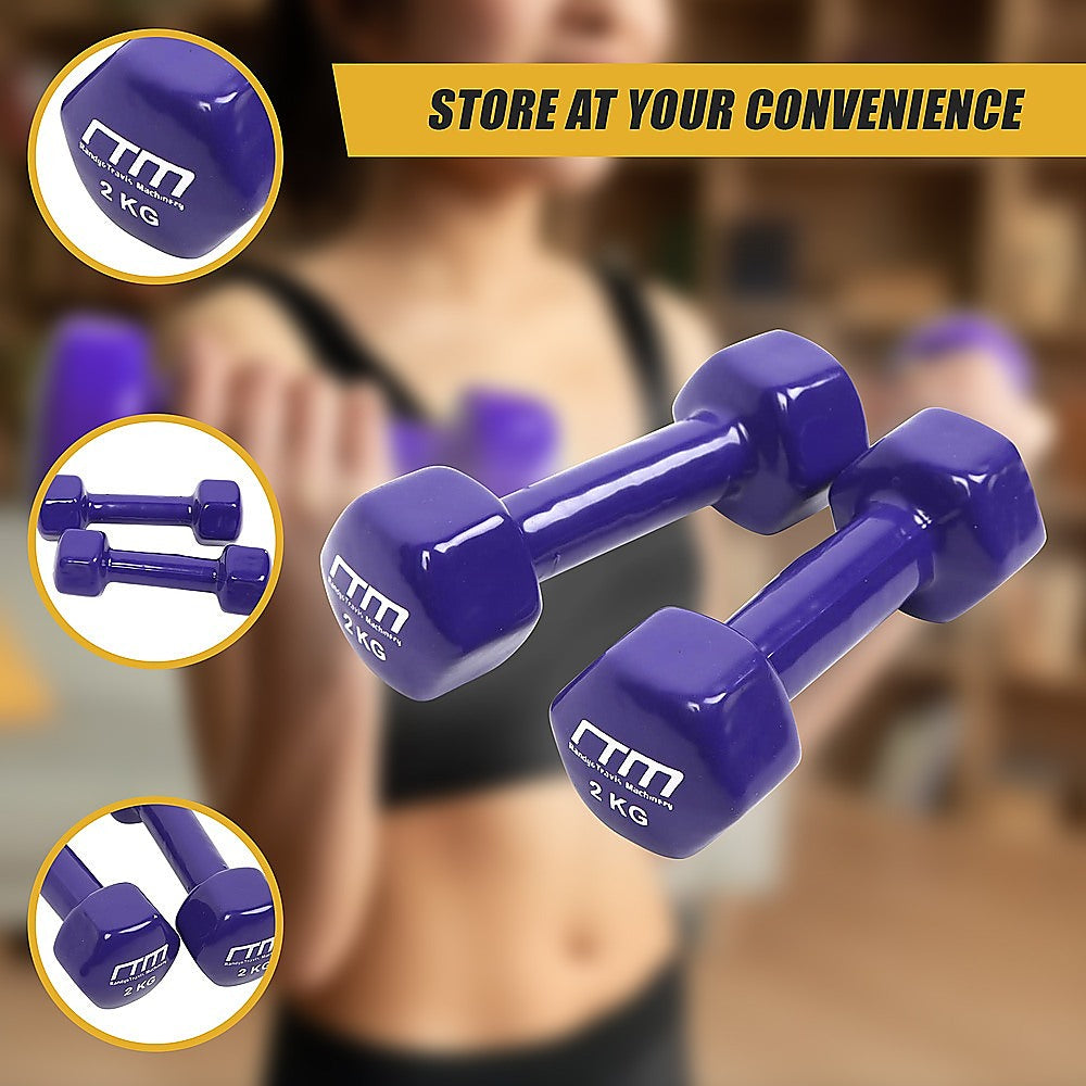 Weightlifting Machines & Racks: 2kg Dumbbells Pair PVC Hand Weights Rubber Coated