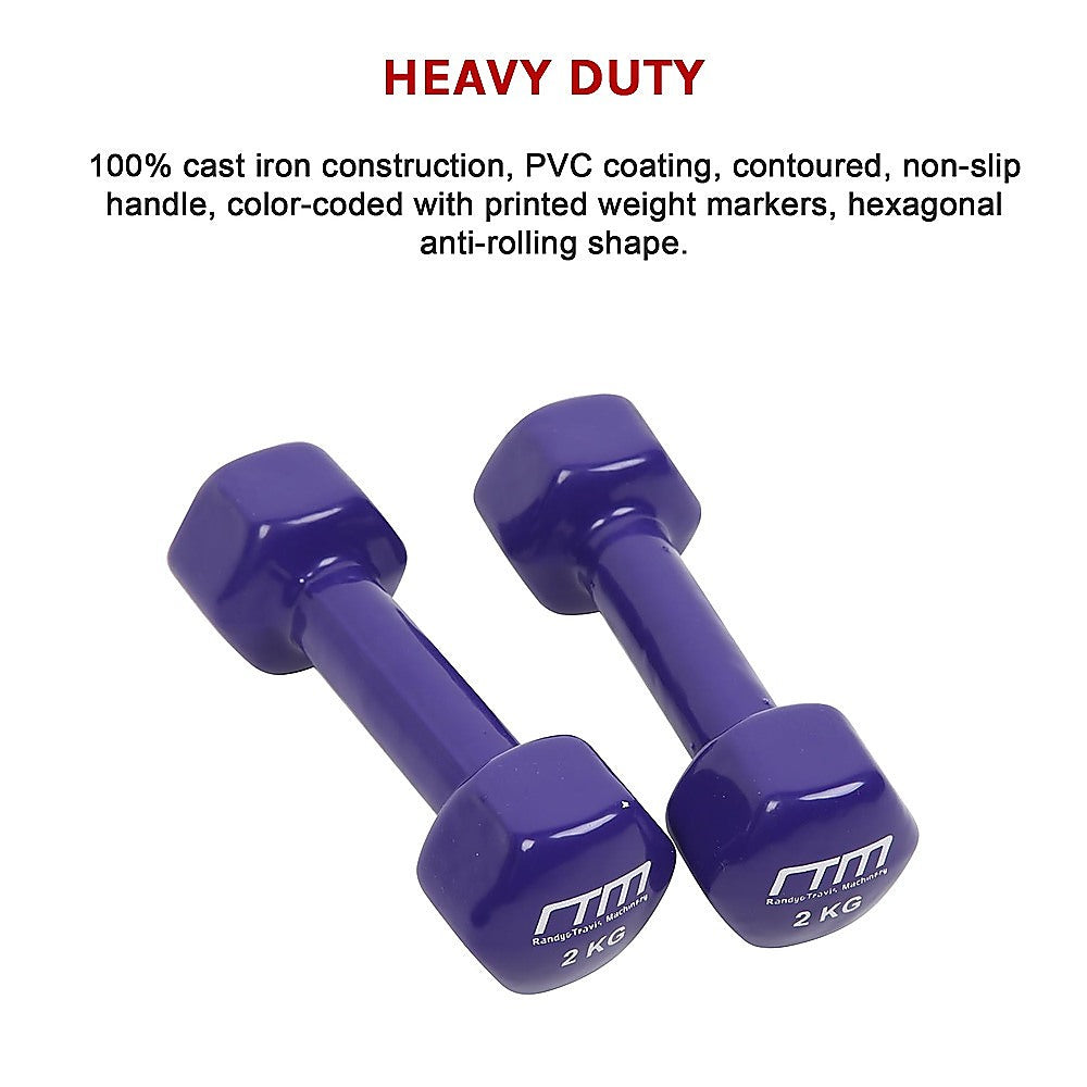 Weightlifting Machines & Racks: 2kg Dumbbells Pair PVC Hand Weights Rubber Coated