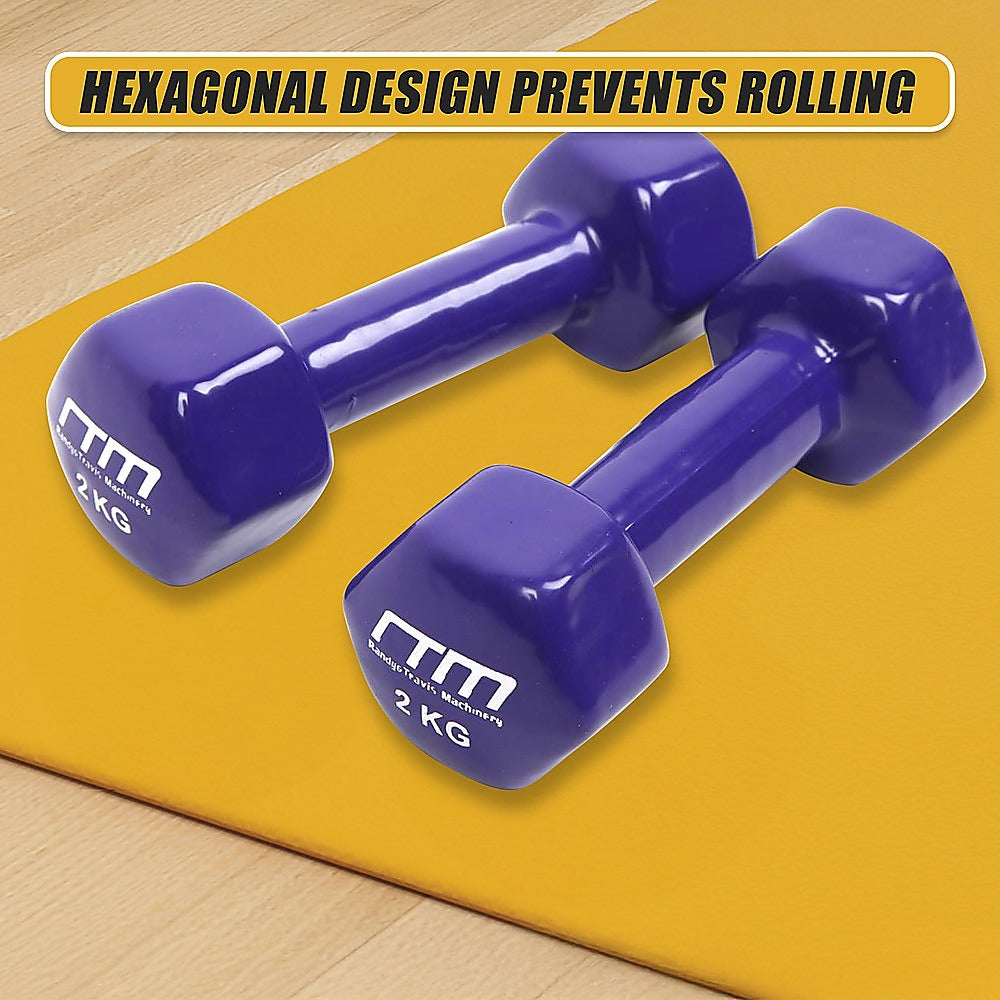Weightlifting Machines & Racks: 2kg Dumbbells Pair PVC Hand Weights Rubber Coated