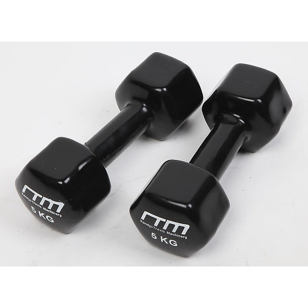Weightlifting Machines & Racks: 5kg Dumbbells Pair PVC Hand Weights Rubber Coated