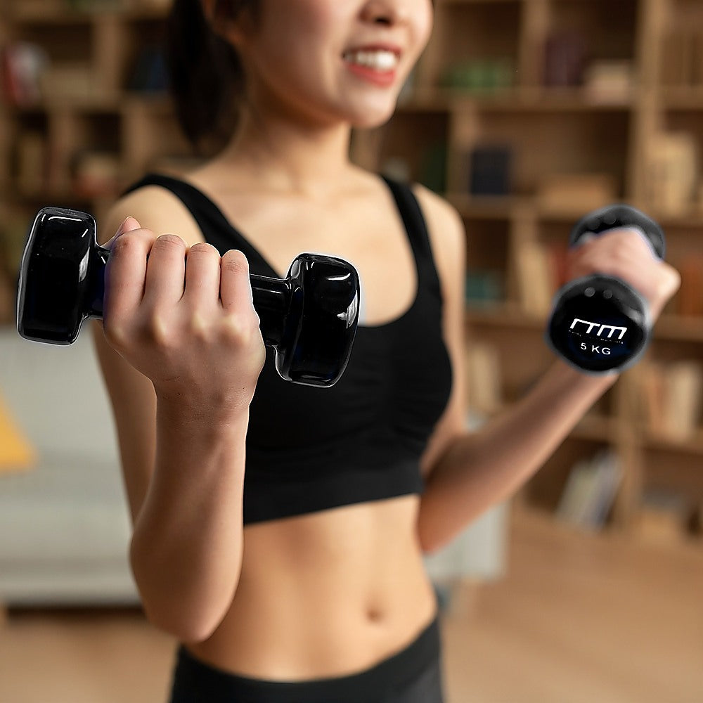 Weightlifting Machines & Racks: 5kg Dumbbells Pair PVC Hand Weights Rubber Coated
