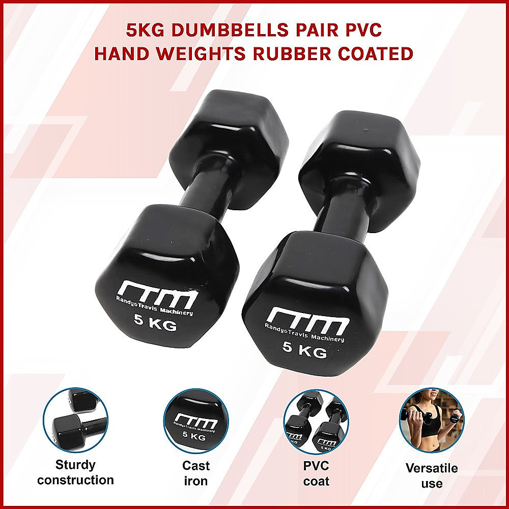 Weightlifting Machines & Racks: 5kg Dumbbells Pair PVC Hand Weights Rubber Coated