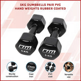 5kg Dumbbells Pair PVC Hand Weights Rubber Coated