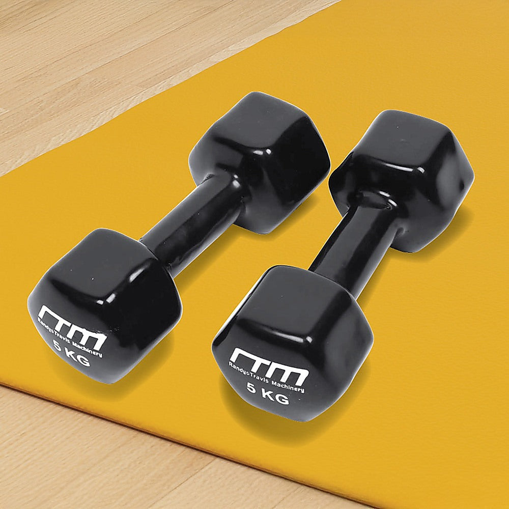 Weightlifting Machines & Racks: 5kg Dumbbells Pair PVC Hand Weights Rubber Coated