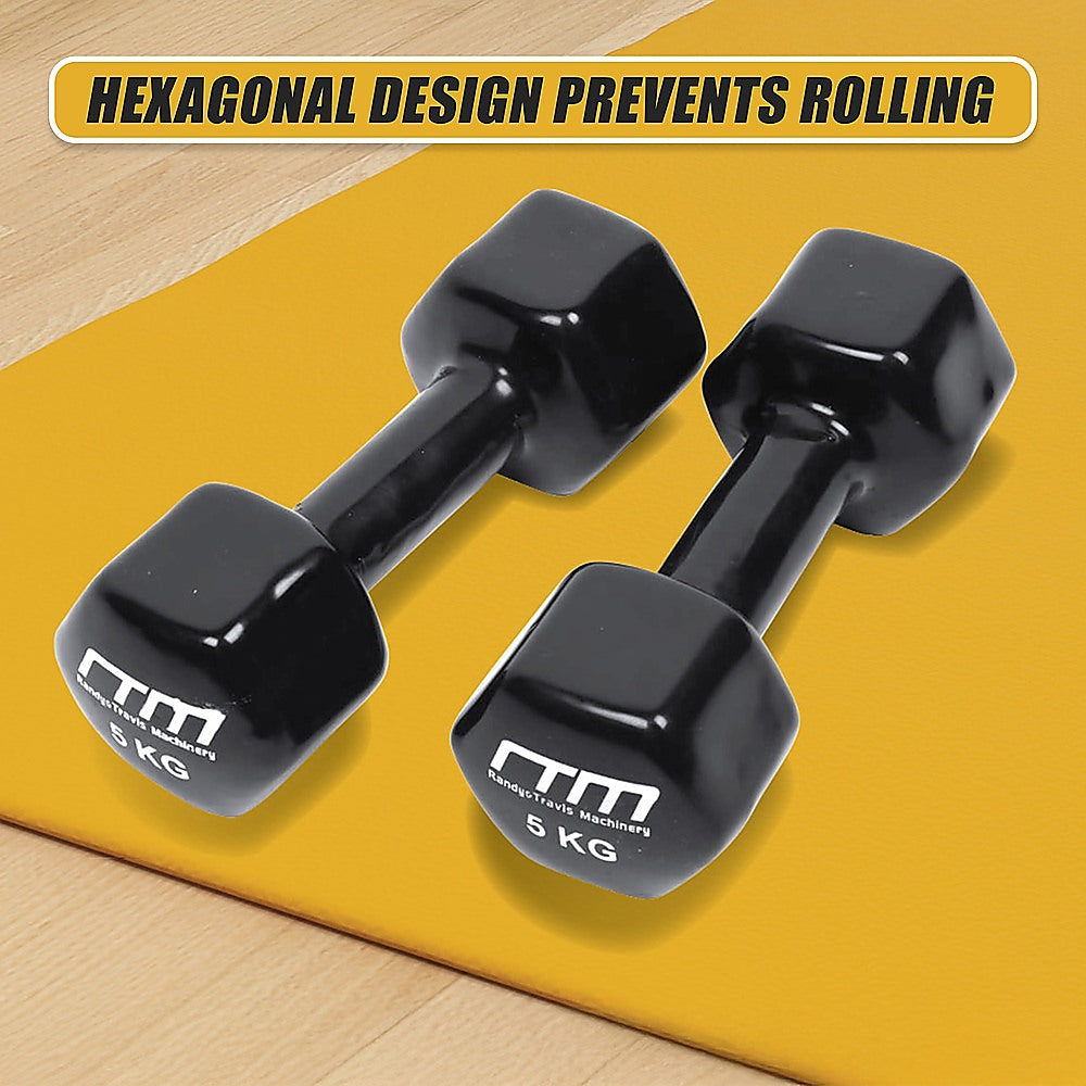Weightlifting Machines & Racks: 5kg Dumbbells Pair PVC Hand Weights Rubber Coated