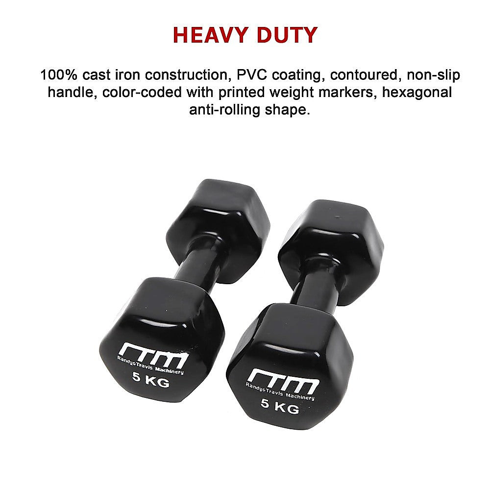 Weightlifting Machines & Racks: 5kg Dumbbells Pair PVC Hand Weights Rubber Coated