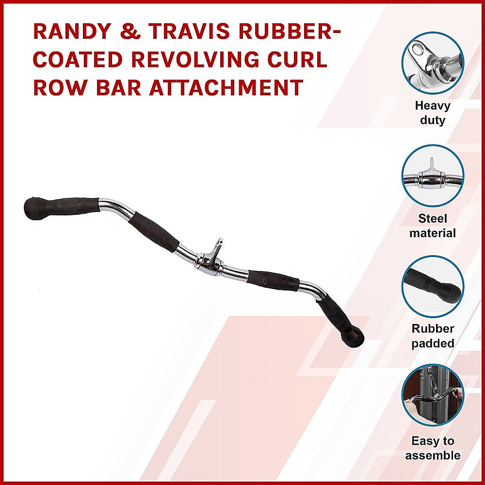 Gym Equipment & Accessories: Randy & Travis Rubber-Coated Revolving Curl Row Bar Attachment for Gyms
