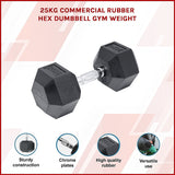 25KG Commercial Rubber Hex Dumbbell Gym Weight