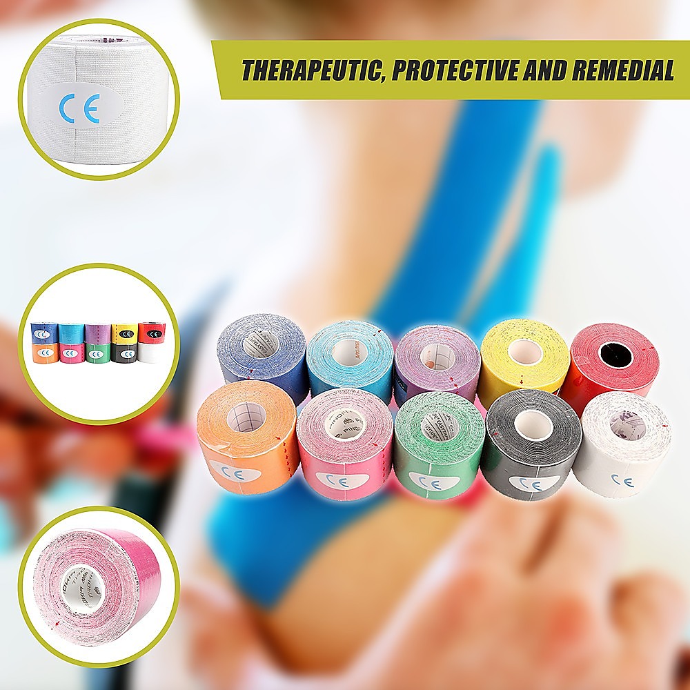 10 Rolls Muscle & Injury Kinesiology Sports Tape 5m x 5cm – Waterproof Support
