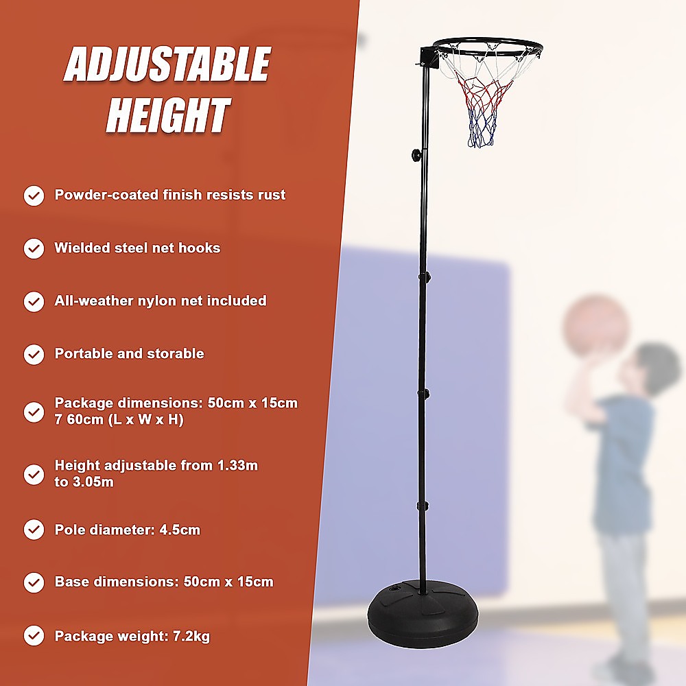 Netball & Netball Accessories: Netball Ring with Stand Portable Pole Height Adjustable