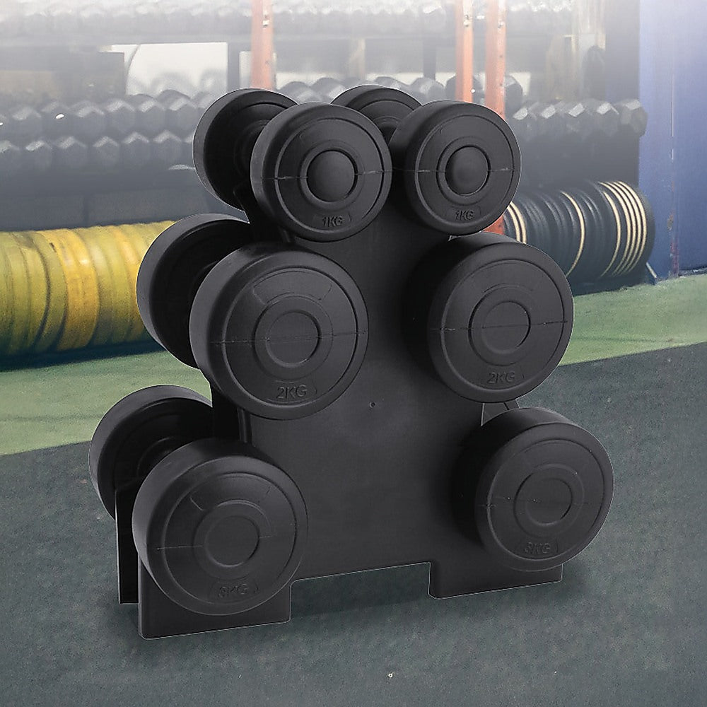 Weightlifting Machines & Racks: 12kg Dumbbell Weights Set with Rack for Home Gym Training