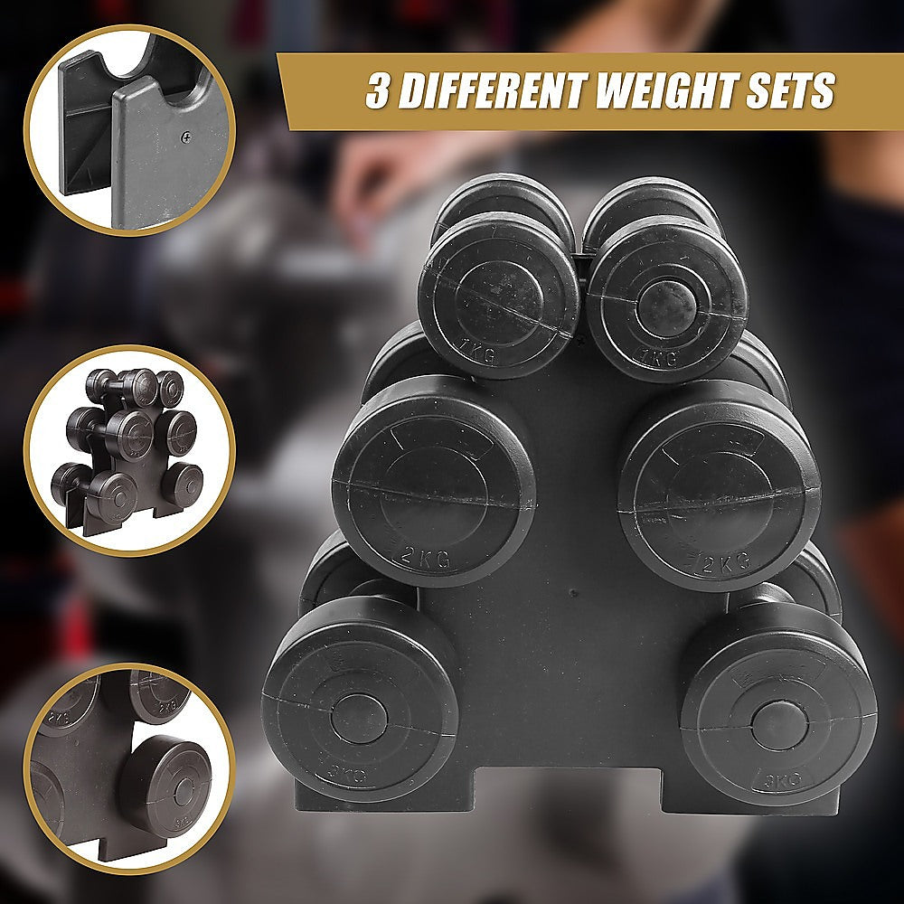 Weightlifting Machines & Racks: 12kg Dumbbell Weights Set with Rack for Home Gym Training