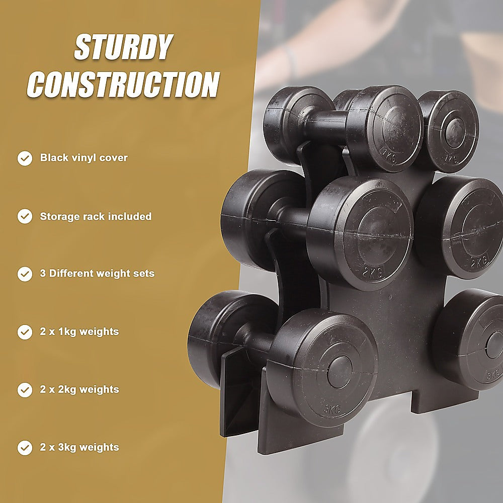Weightlifting Machines & Racks: 12kg Dumbbell Weights Set with Rack for Home Gym Training