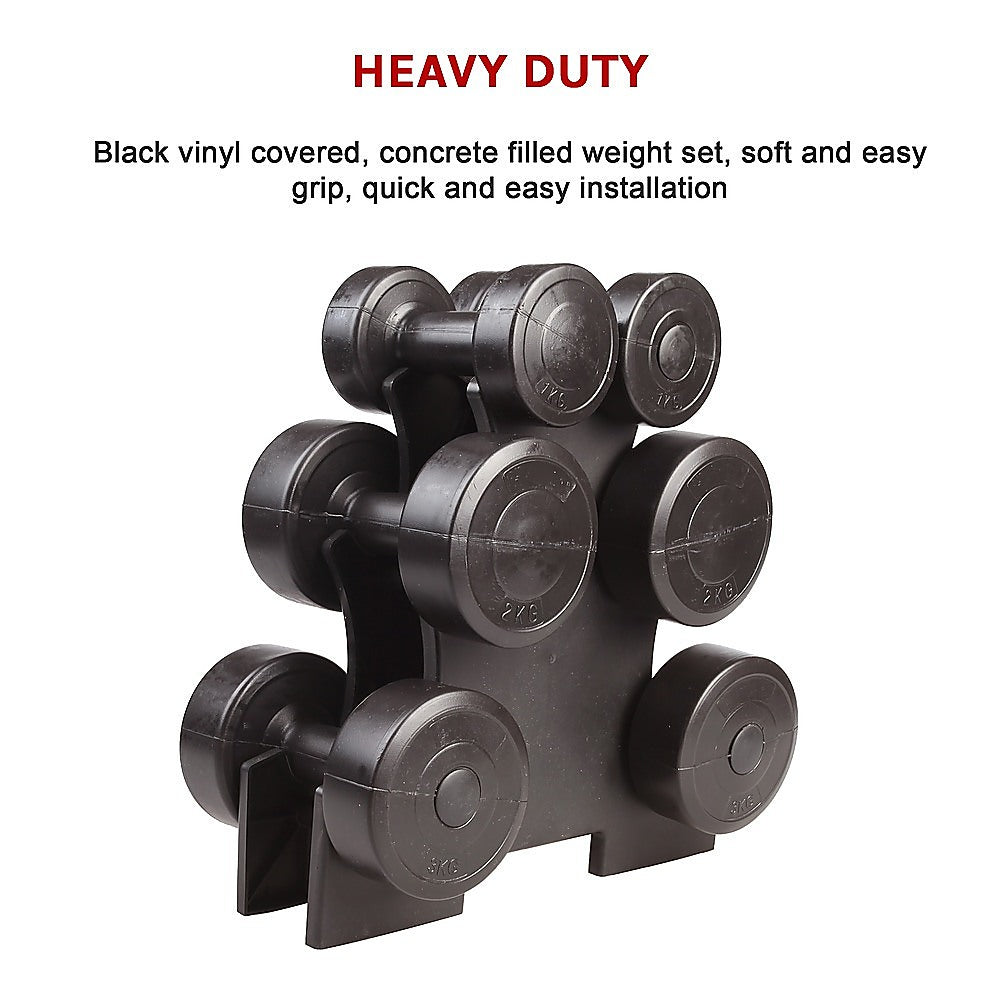 Weightlifting Machines & Racks: 12kg Dumbbell Weights Set with Rack for Home Gym Training