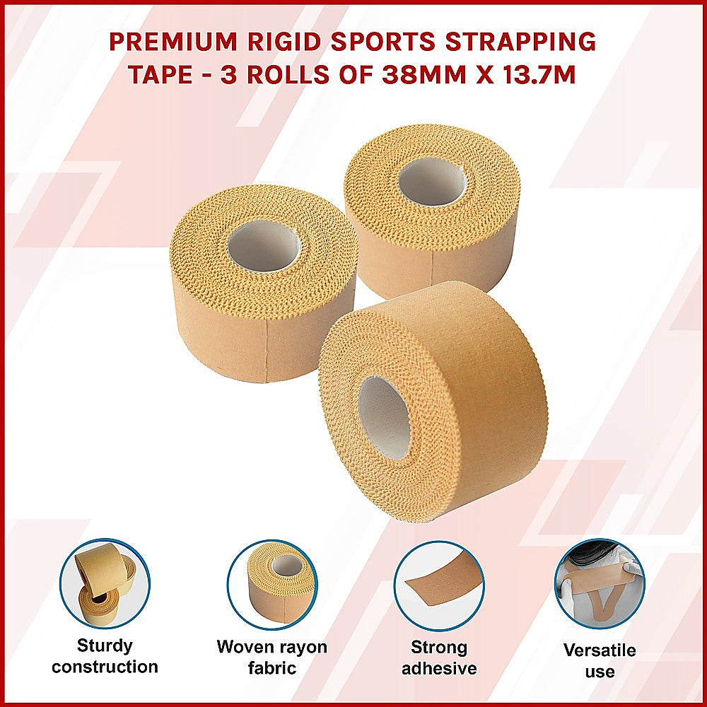 Supports & Braces: Premium Rigid Sports Strapping Tape - 3 Rolls of 38mm X 13.7M