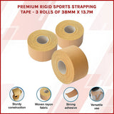 Supports & Braces: Premium Rigid Sports Strapping Tape - 3 Rolls of 38mm X 13.7M