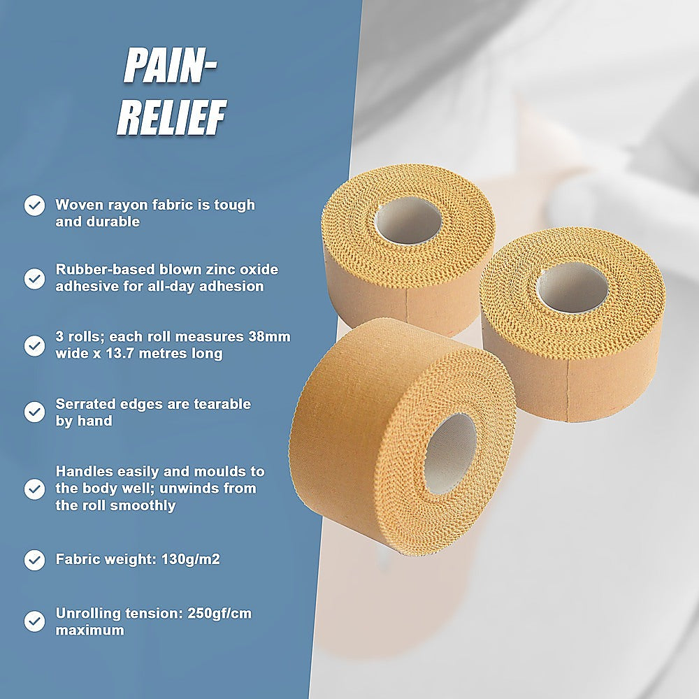 Supports & Braces: Premium Rigid Sports Strapping Tape - 3 Rolls of 38mm X 13.7M