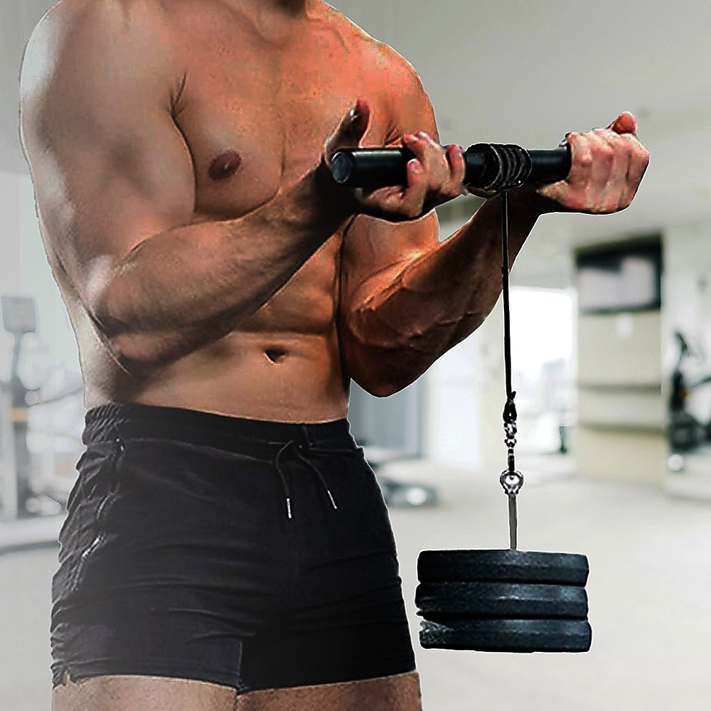Gym Equipment & Accessories: Forearm Wrist Grip Strength Roller Exercise Bar Home Gym Training