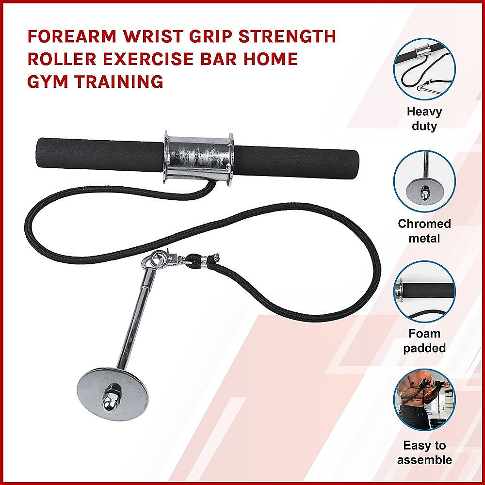 Gym Equipment & Accessories: Forearm Wrist Grip Strength Roller Exercise Bar Home Gym Training