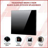 Building Materials: Toughened 90cm x 75cm Black Glass Kitchen Splashback