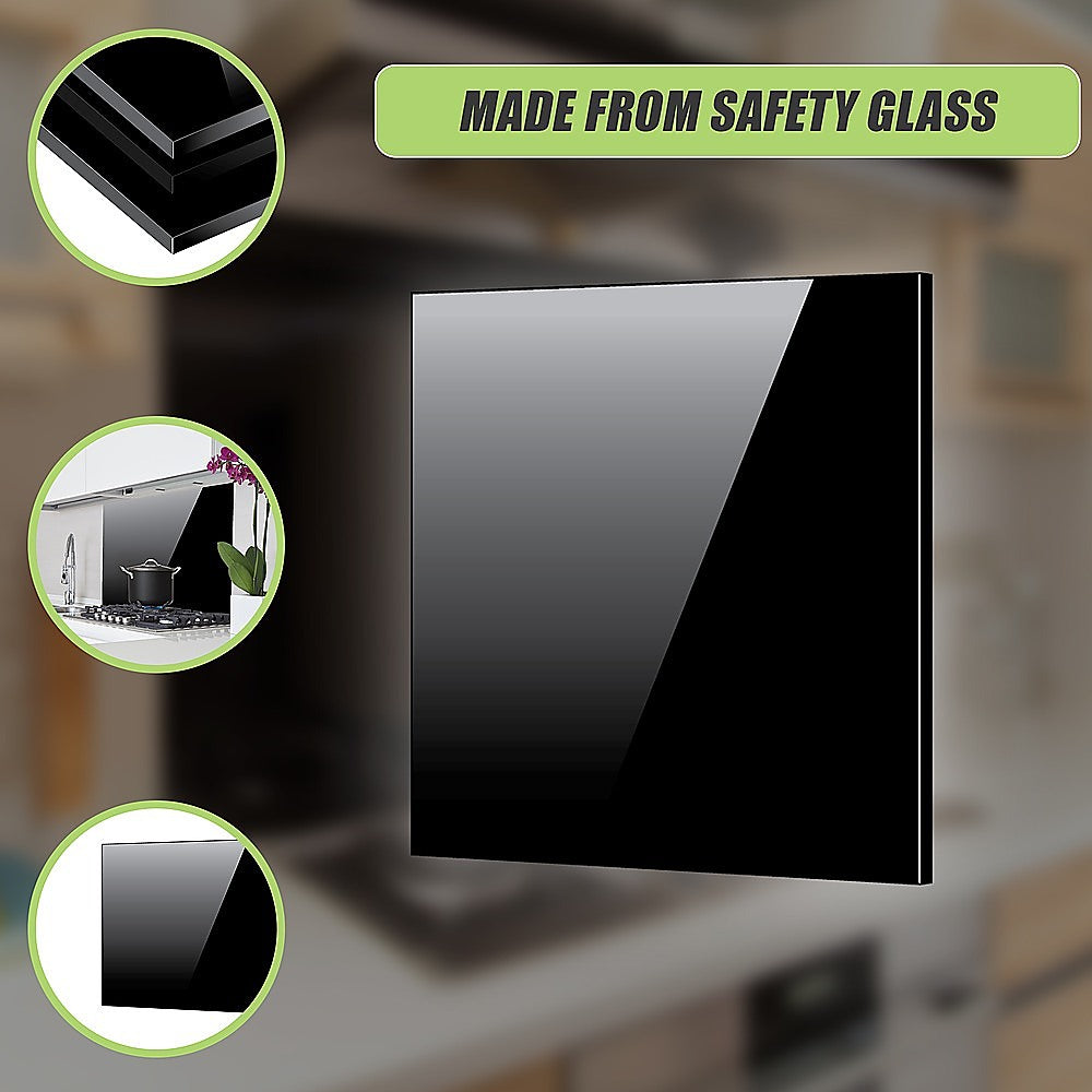 Building Materials: Toughened 90cm x 75cm Black Glass Kitchen Splashback