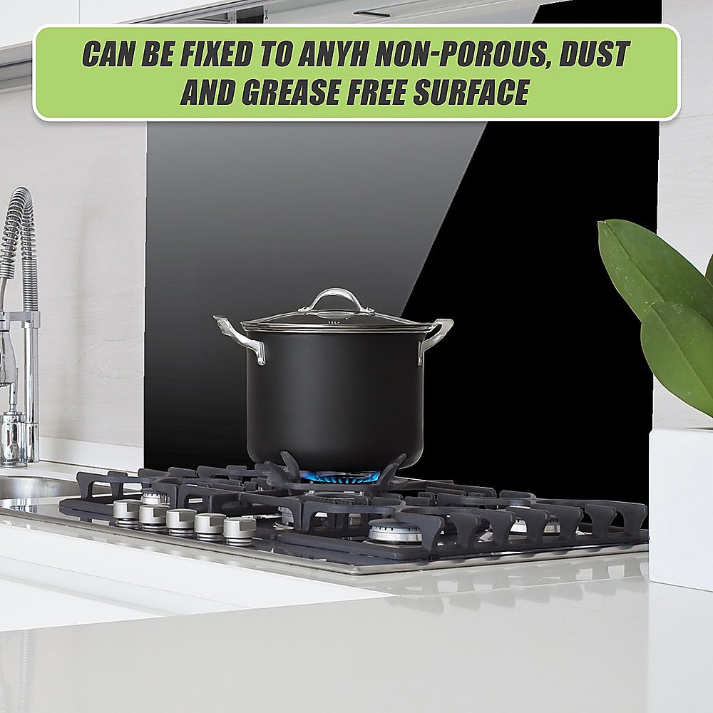 Building Materials: Toughened 90cm x 75cm Black Glass Kitchen Splashback