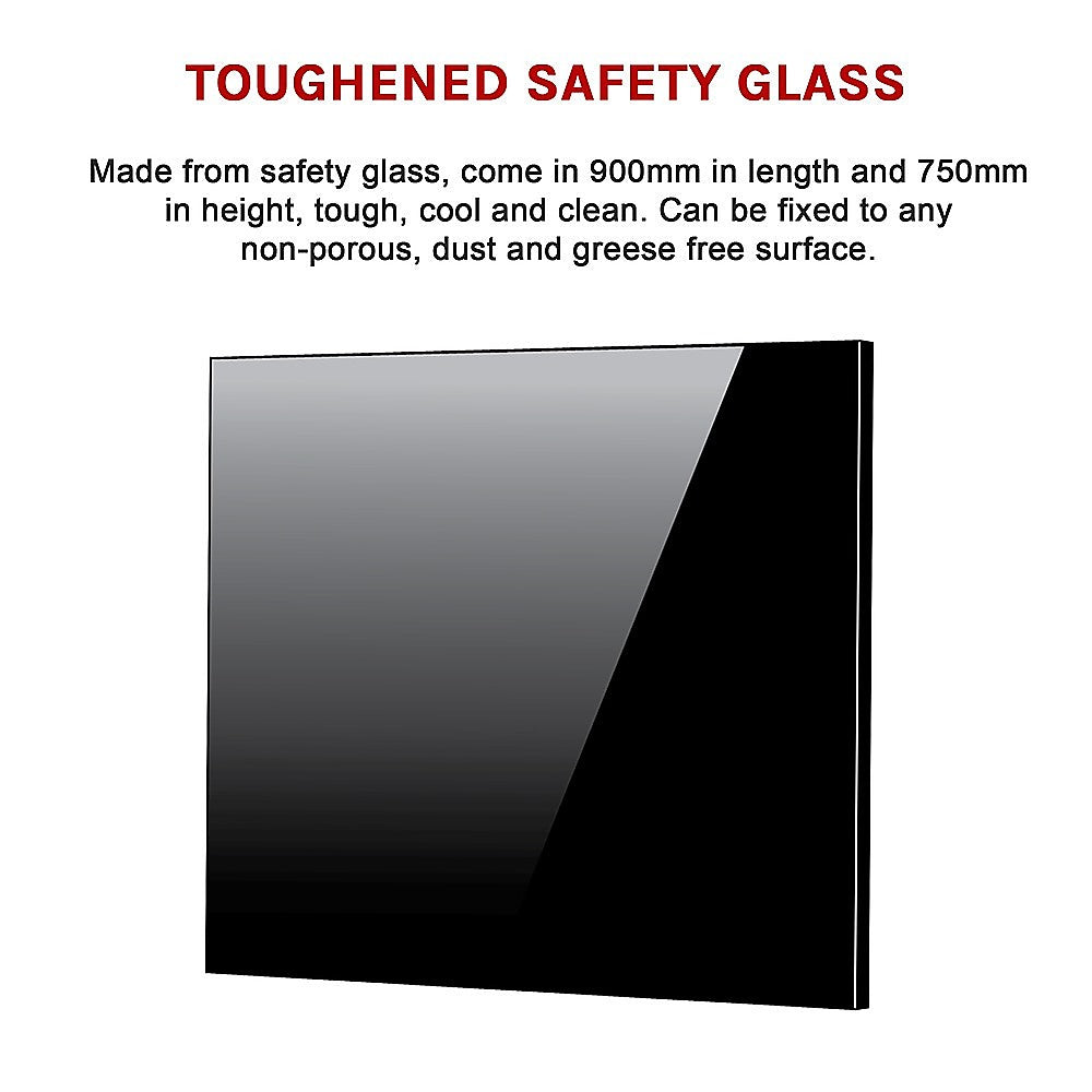 Building Materials: Toughened 90cm x 75cm Black Glass Kitchen Splashback