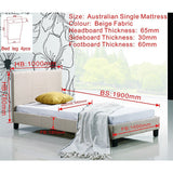 Beds & Bed Frames: Single Linen Fabric Bed Frame Beige