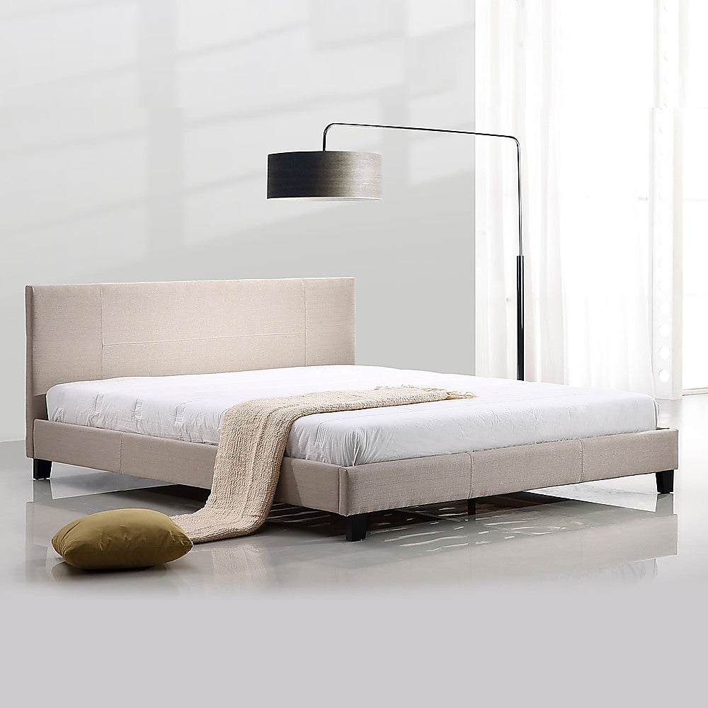 Beds & Bed Frames: King Linen Fabric Bed Frame Beige