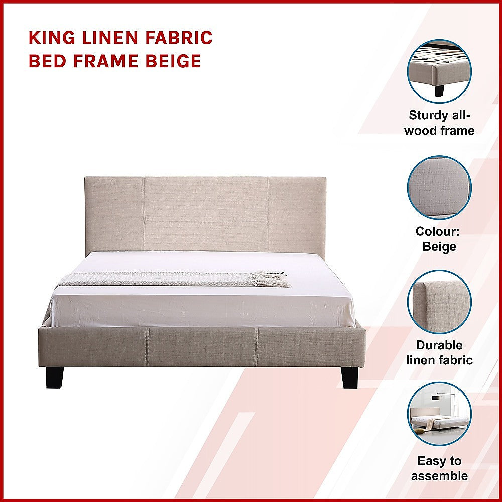 Beds & Bed Frames: King Linen Fabric Bed Frame Beige