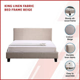 Beds & Bed Frames: King Linen Fabric Bed Frame Beige
