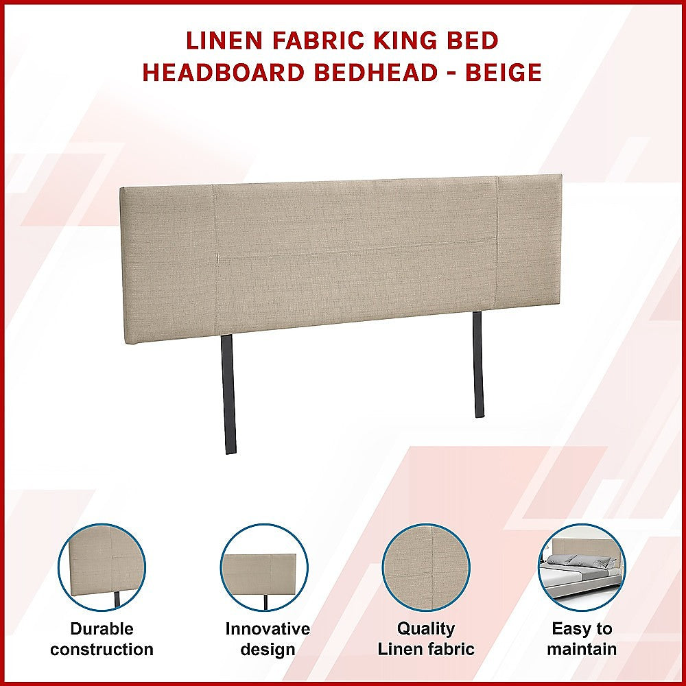 Headboards: Linen Fabric King Bed Headboard Bedhead - Beige