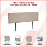 Headboards: Linen Fabric King Bed Headboard Bedhead - Beige