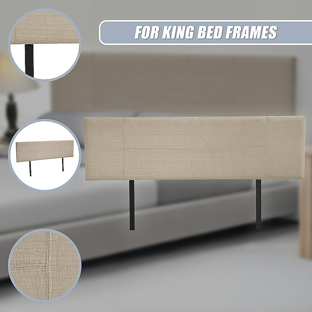 Headboards: Linen Fabric King Bed Headboard Bedhead - Beige