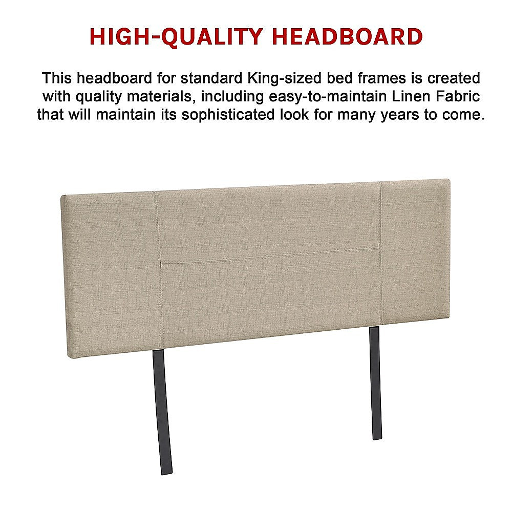 Headboards: Linen Fabric King Bed Headboard Bedhead - Beige