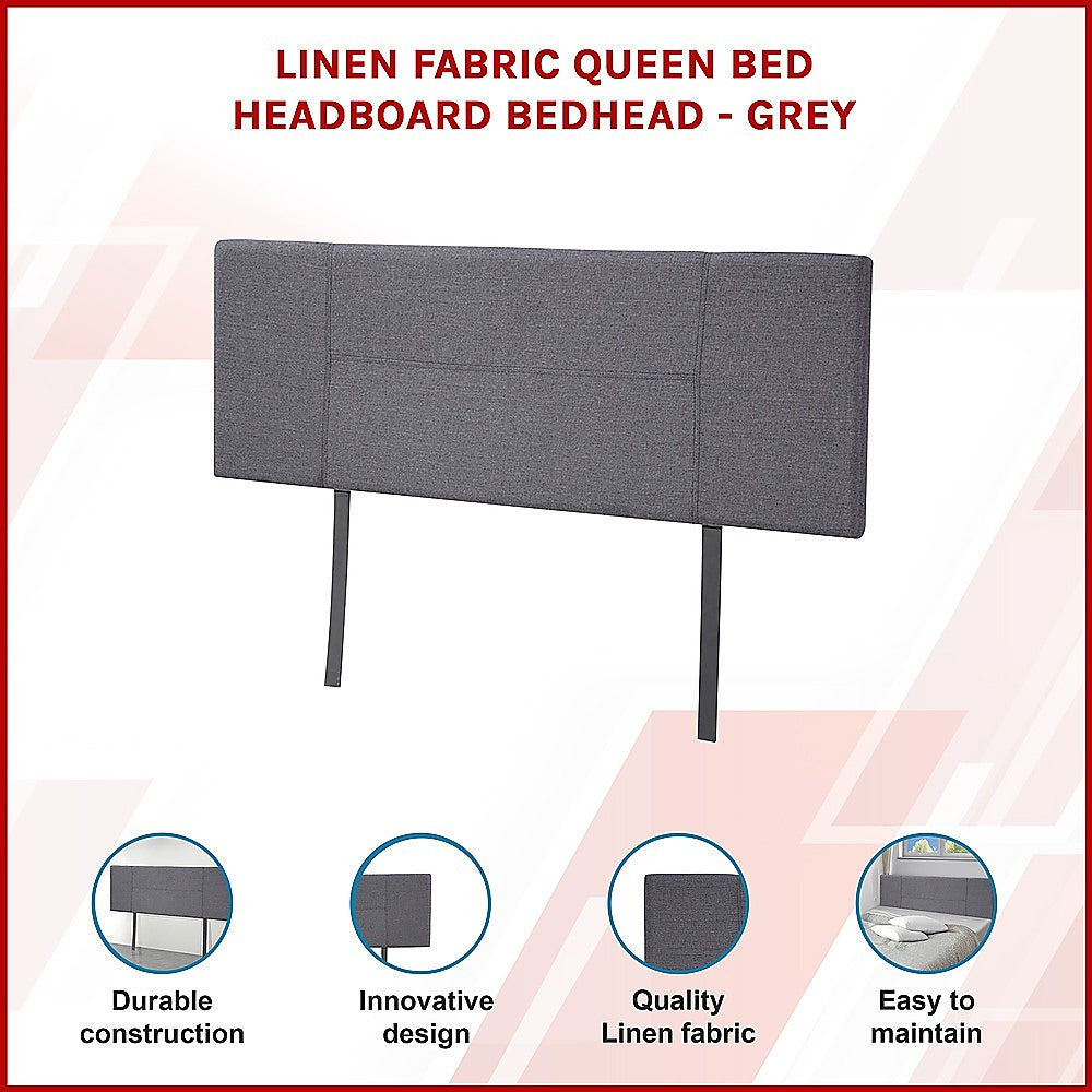Headboards: Linen Fabric Queen Bed Headboard Bedhead - Grey