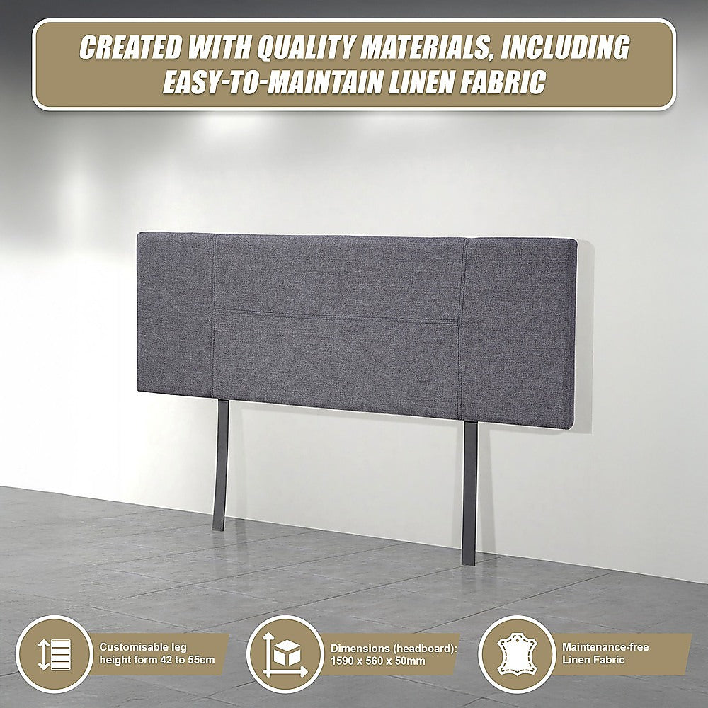 Headboards: Linen Fabric Queen Bed Headboard Bedhead - Grey