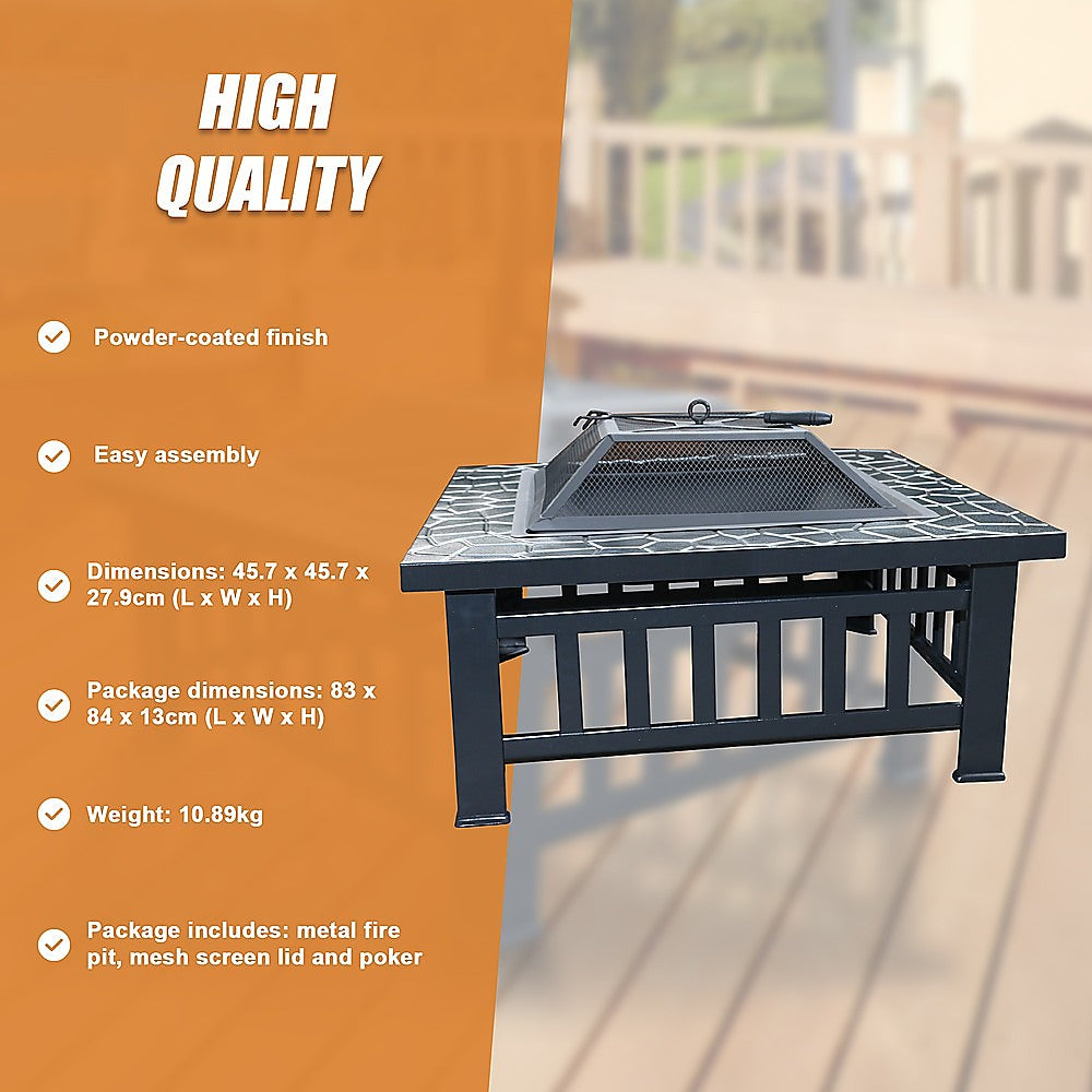 Gardening Accessories: 18" Square Metal Fire Pit Outdoor Heater