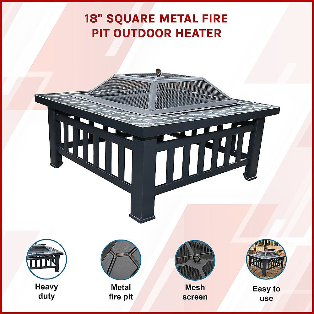 Gardening Accessories: 18" Square Metal Fire Pit Outdoor Heater