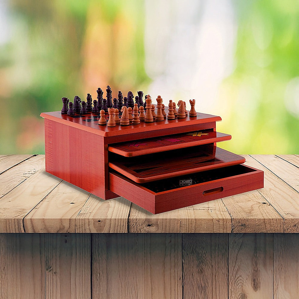 Activity Games: 10 in 1 Wooden Chess Board Games Slide Out Checkers House Unit Set