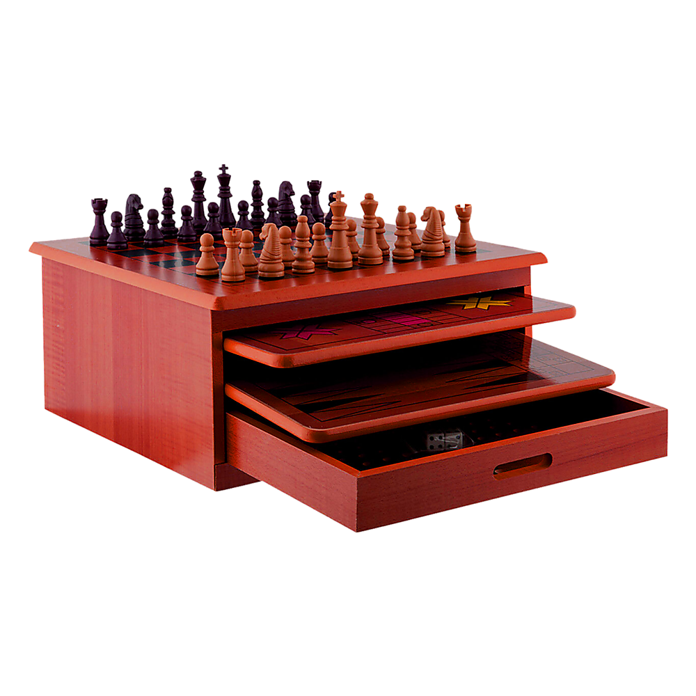 Activity Games: 10 in 1 Wooden Chess Board Games Slide Out Checkers House Unit Set