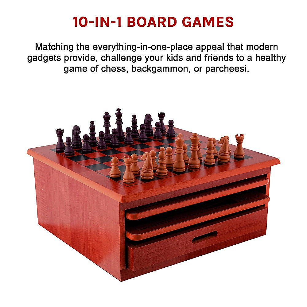 Activity Games: 10 in 1 Wooden Chess Board Games Slide Out Checkers House Unit Set