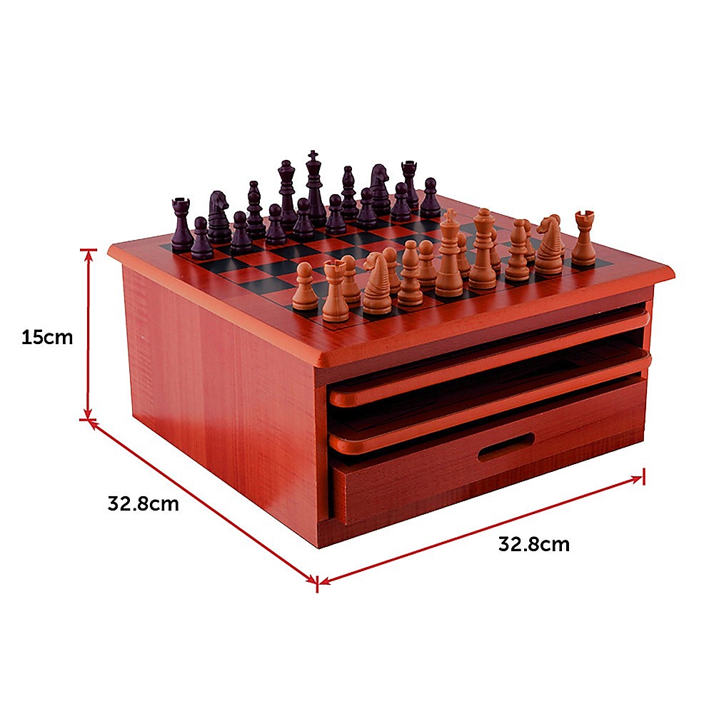 Activity Games: 10 in 1 Wooden Chess Board Games Slide Out Checkers House Unit Set