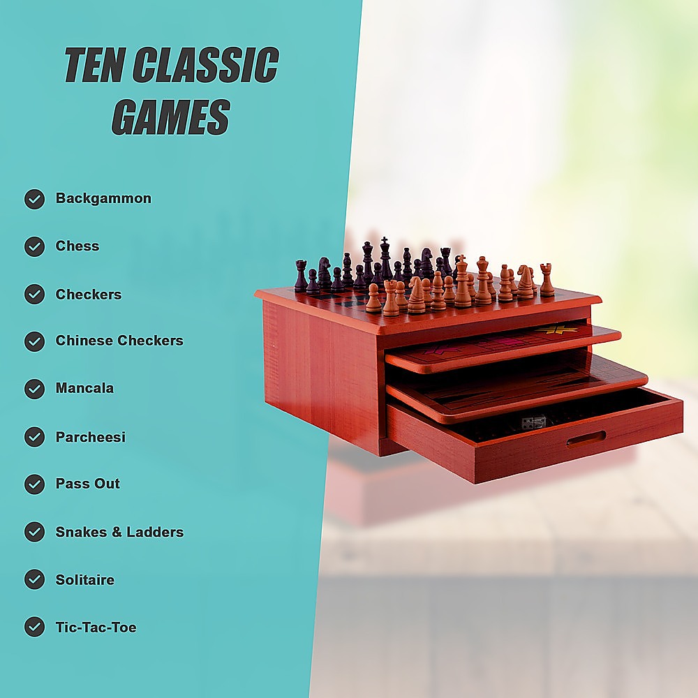 Activity Games: 10 in 1 Wooden Chess Board Games Slide Out Checkers House Unit Set