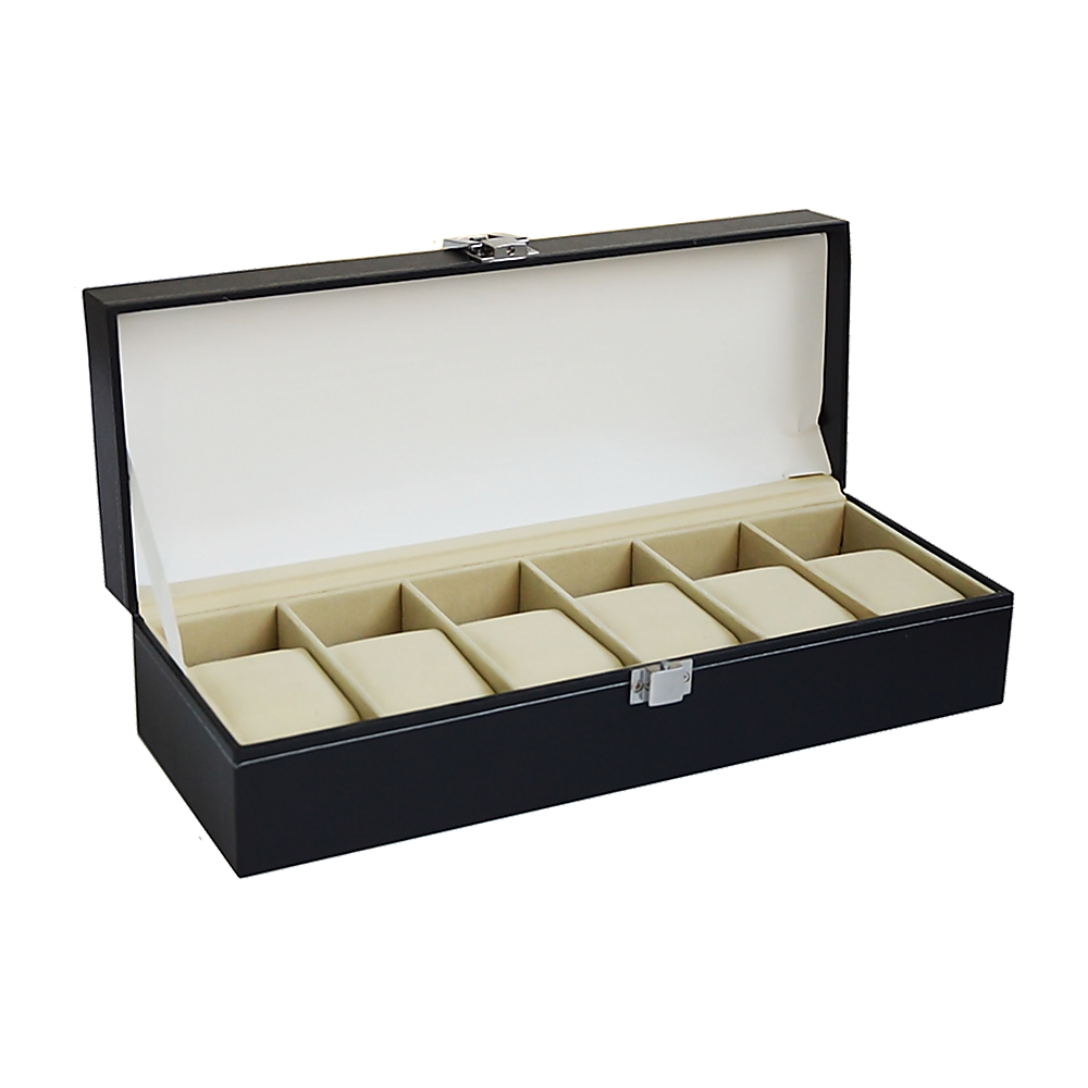 Arts & Crafts: 6 Slot Mens Watch Display Case Box Black PU Leather