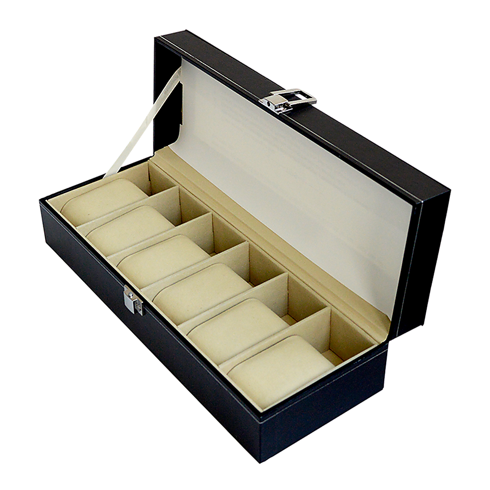 Arts & Crafts: 6 Slot Mens Watch Display Case Box Black PU Leather
