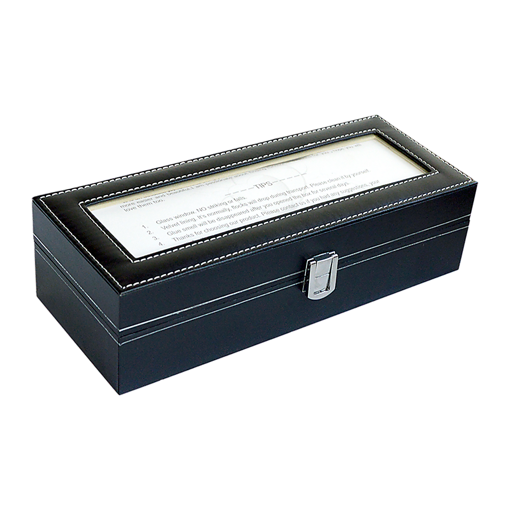Arts & Crafts: 6 Slot Mens Watch Display Case Box Black PU Leather