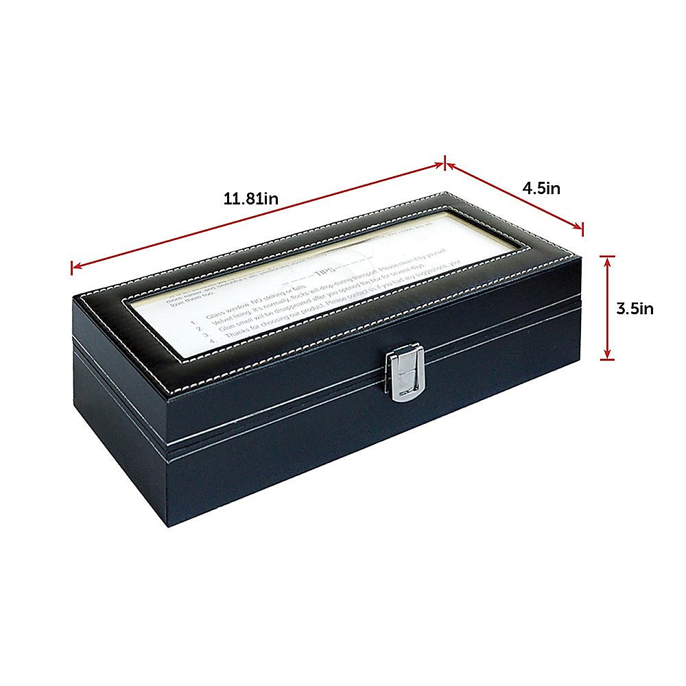 Arts & Crafts: 6 Slot Mens Watch Display Case Box Black PU Leather